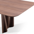Load image into Gallery viewer, A contemporary dining table with a smooth, wave-like wooden base and a flat wooden tabletop.