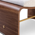 Load image into Gallery viewer, Wooden pouf with a gold detail on a white background