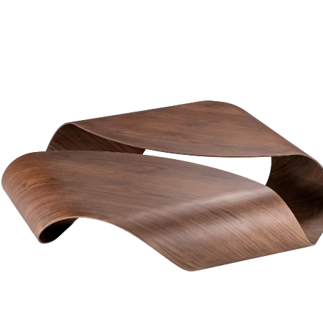 sculptural coffee table in walnut finish, organic shape