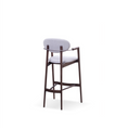 Load image into Gallery viewer, Bar stool with white cushioned seat and backrest on a white background