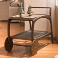 Load image into Gallery viewer, Wooden bar cart with glass top in a living room setting