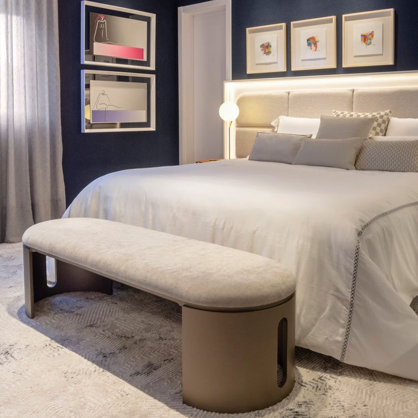 modern bench in a bedroom