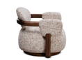 Load image into Gallery viewer, Modern chair with textured fabric and wooden accents on a white background