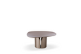 Load image into Gallery viewer, A contemporary designer dining table with a sleek wood graphite metallic lacquer base and a round, wood top, designed to seat six people maximum.