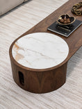 Charger l'image dans la visionneuse de la galerie, Wooden coffee table with marble top on a light wood floor