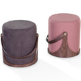 Load image into Gallery viewer, Two cylindrical ottomans with wooden bases on a white background