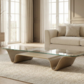 Load image into Gallery viewer, Modern living room with a glass coffee table, beige sofa, and large windows.