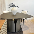 Load image into Gallery viewer, Modern dining table with a vase of flowers in a room with chairs and decor.
