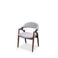 Load image into Gallery viewer, Chair with gray cushioned backrest and wooden frame on a white background
