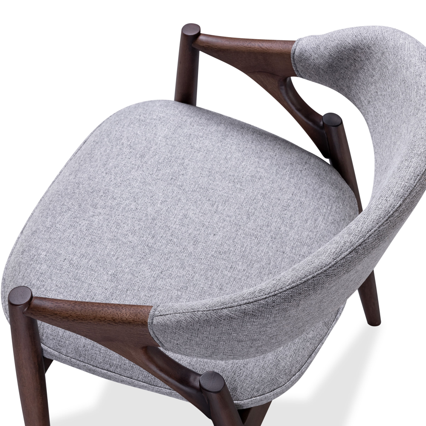 Gray chair with wooden armrests on a white background