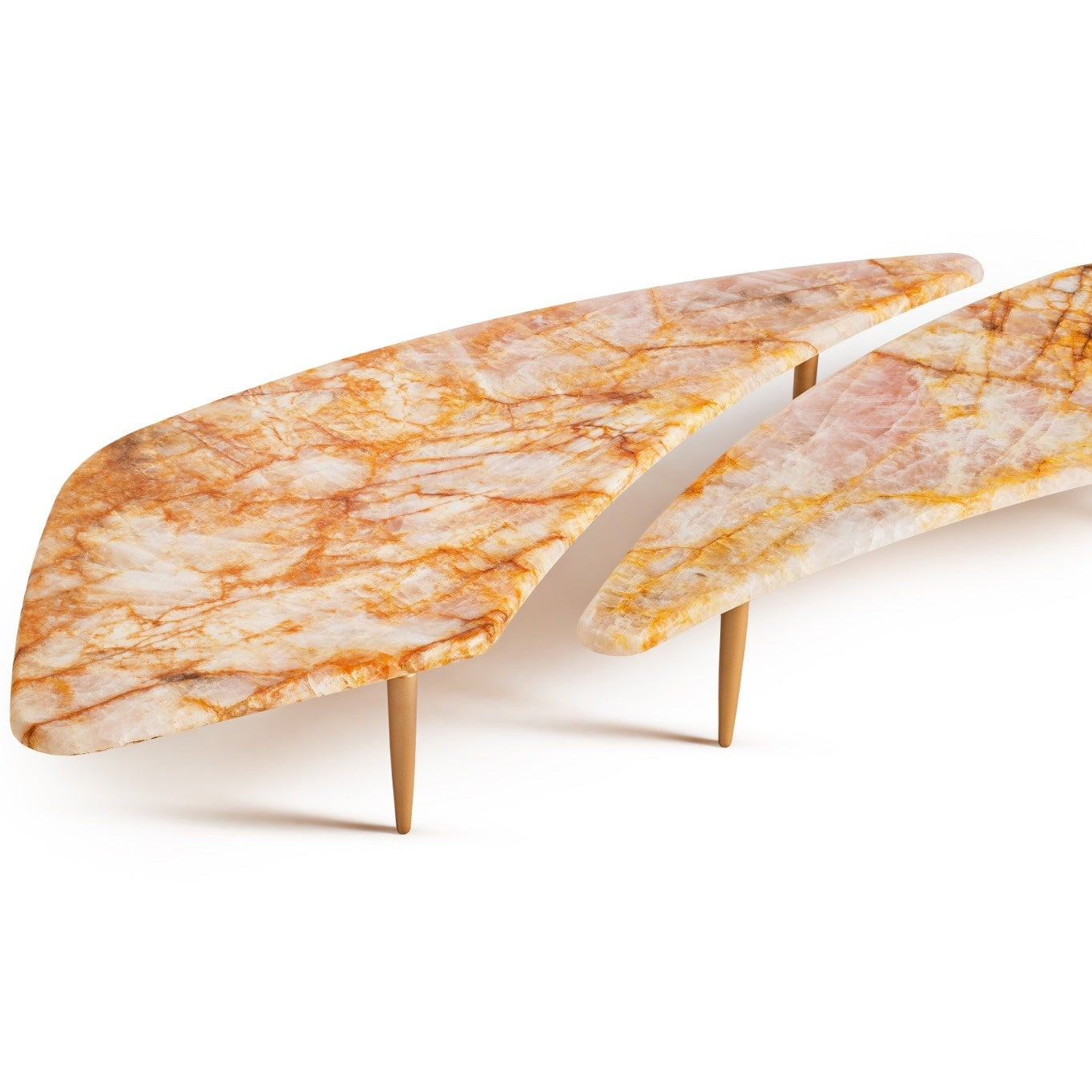 Two marble-patterned tables on a white background