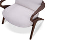 Load image into Gallery viewer, White armchair with wooden armrests on a white background
