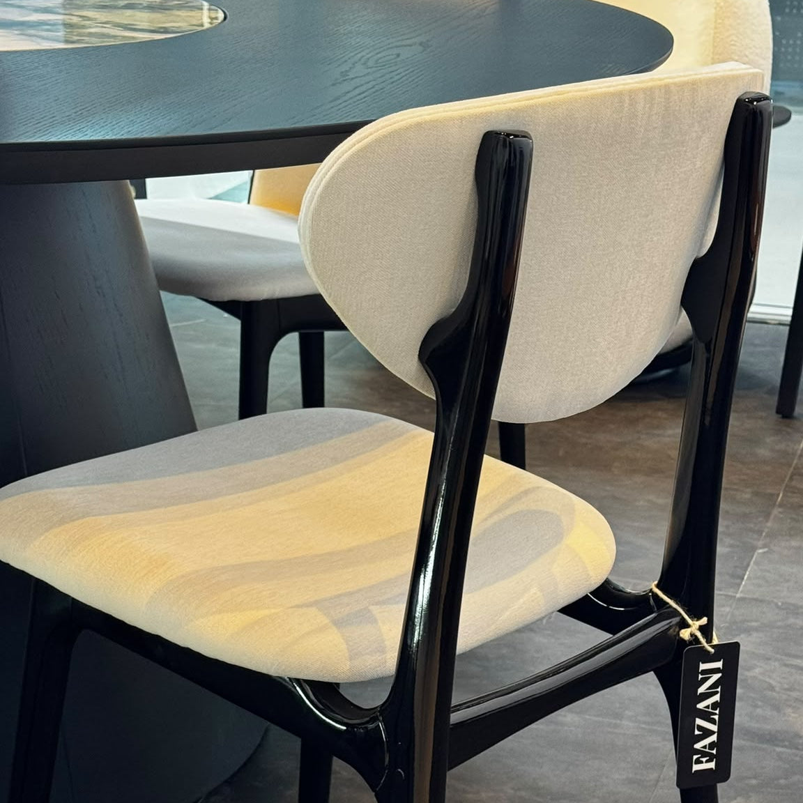 Riad Dining Chair in Black Lacquer and Fabric 152
