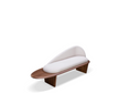 Load image into Gallery viewer, Modern bench with white cushion and wooden base on a white background
