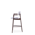 Load image into Gallery viewer, Wooden bar stool with white cushion on a white background
