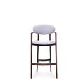 Load image into Gallery viewer, Bar stool with white cushioned seat and backrest on a white background
