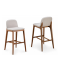 Load image into Gallery viewer, Two bar stools with wooden legs and white cushioned seats on a white background
