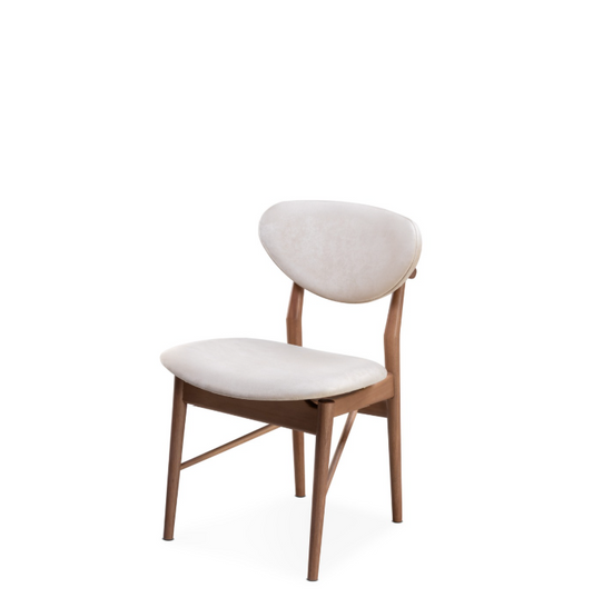 Chair with white cushioned seat and backrest on a white background