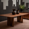 Load image into Gallery viewer, Wooden dining table with decorative vases and a plant in a modern interior setting.
