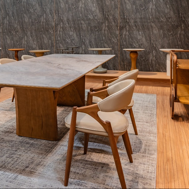 Modern interior design with wooden furniture 