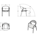 Load image into Gallery viewer, Technical drawing of a chair with dimensions and angles
