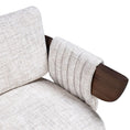 Load image into Gallery viewer, Close-up of a textured armchair with wooden armrests on a white background
