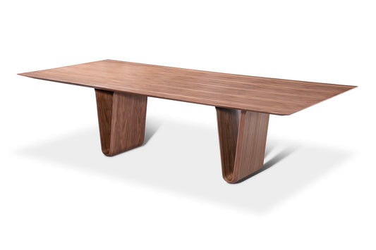 Wooden dining table on a white background