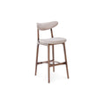 Load image into Gallery viewer, Bar stool with beige cushioned seat and backrest on a white background
