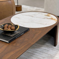 Charger l'image dans la visionneuse de la galerie, Wooden coffee table with marble top in a living room setting
