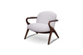 Load image into Gallery viewer, White armchair with wooden frame on a white background

