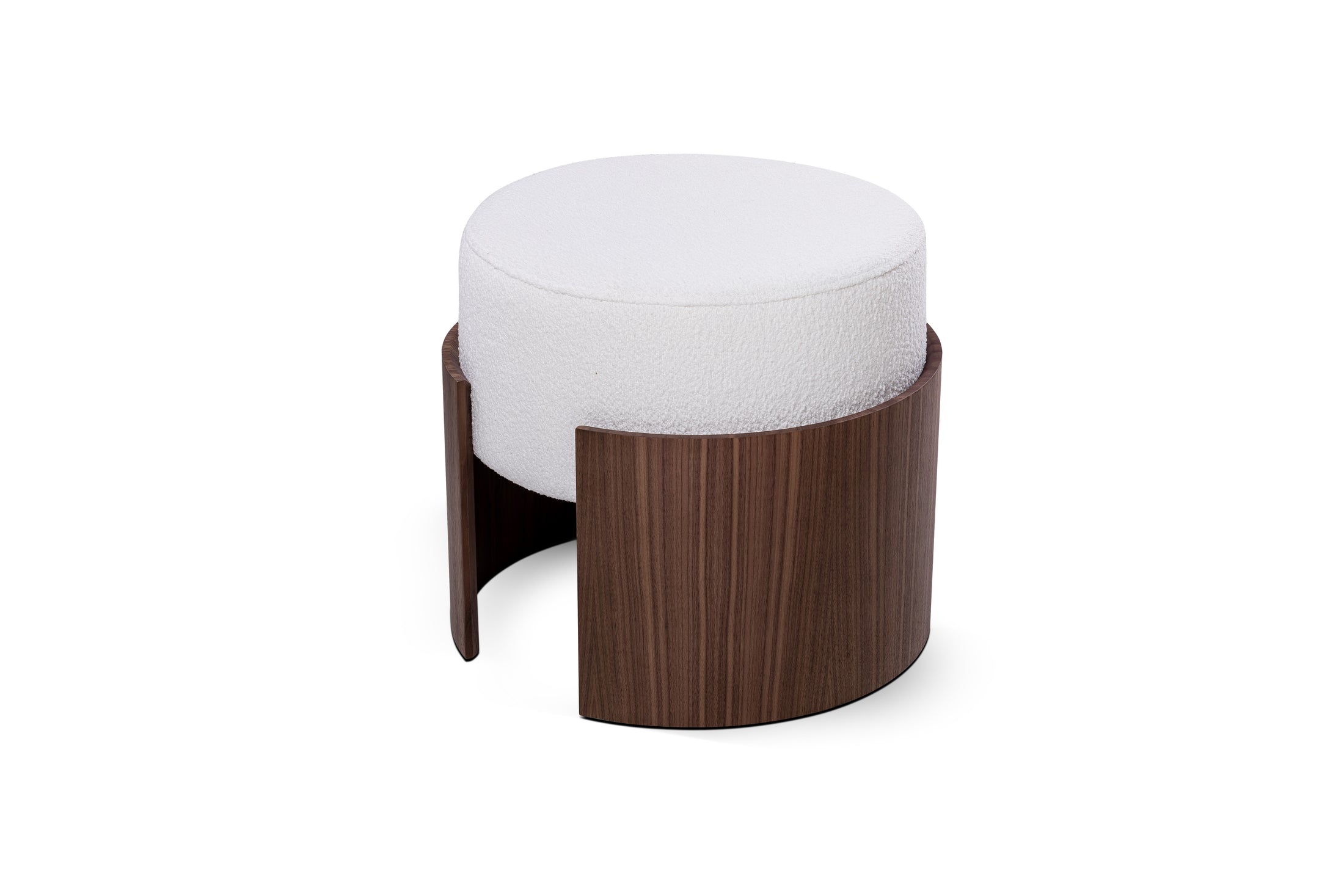 modern pouf walnut and white fabric in a white backgound