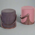 Load image into Gallery viewer, Two cylindrical ottomans with wooden bases on a white background
