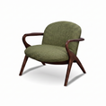 Load image into Gallery viewer, Green armchair with wooden arms and legs on a white background
