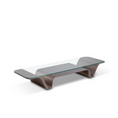 Load image into Gallery viewer, Modern glass coffee table with a wavy base on a white background
